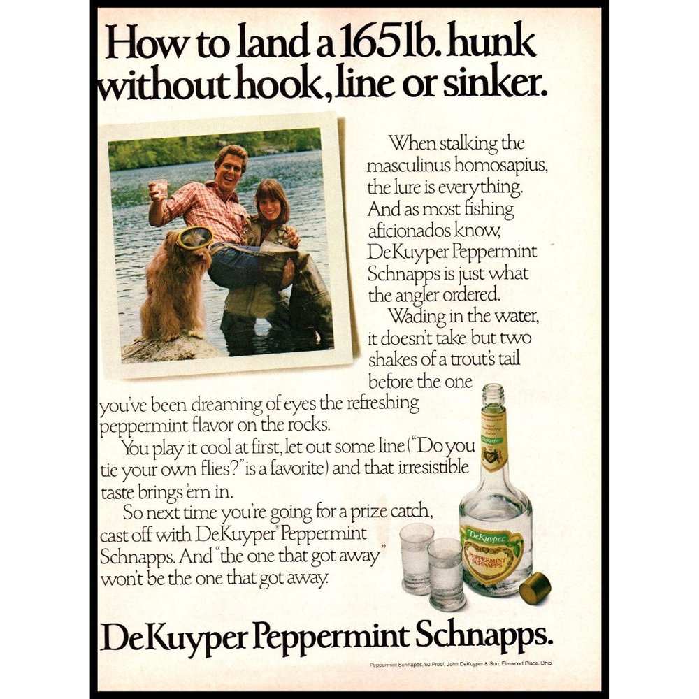 1984 Dekuyper Peppermint Schnapps Vintage Print Ad Dog Swim Mask Fishing Photo